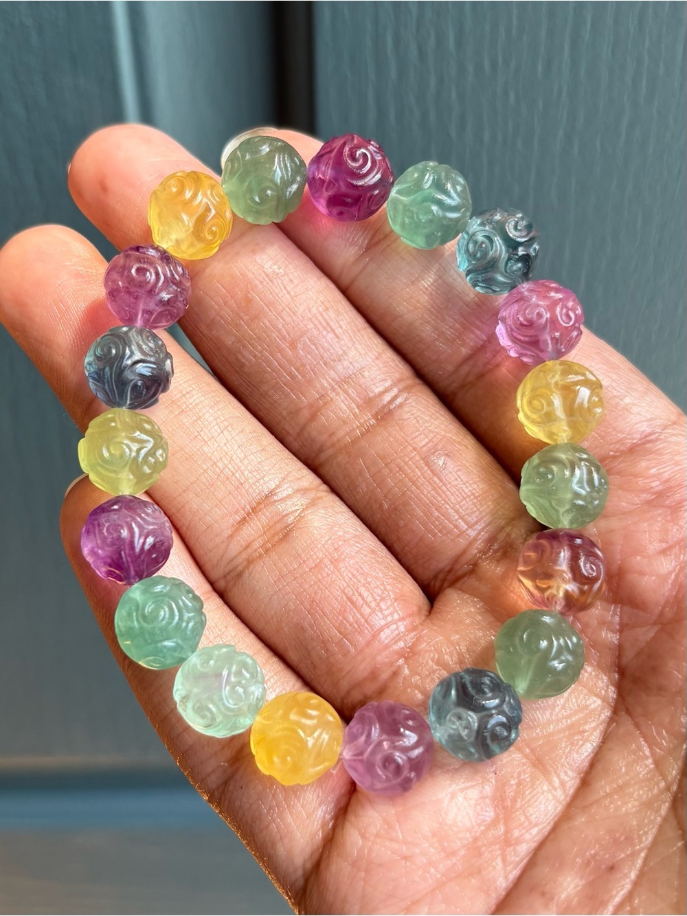 Rainbow Fluorite Lucky Cloud Crystal Charm Bracelet 11mm